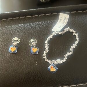 Brighton Silver Heart Charm stretch Bracelet and Earring Set